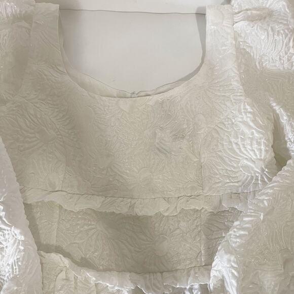 SHRIMPS Floral Jacquard Babydoll Silk Blend Mini Dress in White Size UK 12/ US 8 - Picture 10 of 15